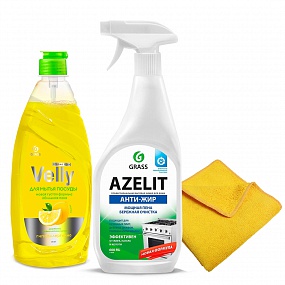 Набор "Azelit" 600мл + "Velly" лимон 500мл + микрофибра 220 г/м 30*30