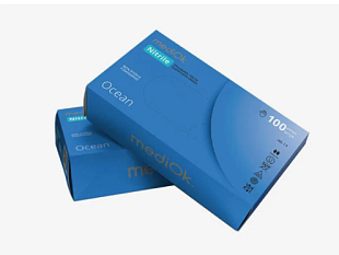 mediOk Перчатки NITRILE голубые неопудренные,Ocean  Размер S (50пар/уп)